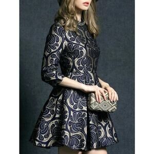Cyanine Sea Navy blue dress Round Neck Beading  size large nwt